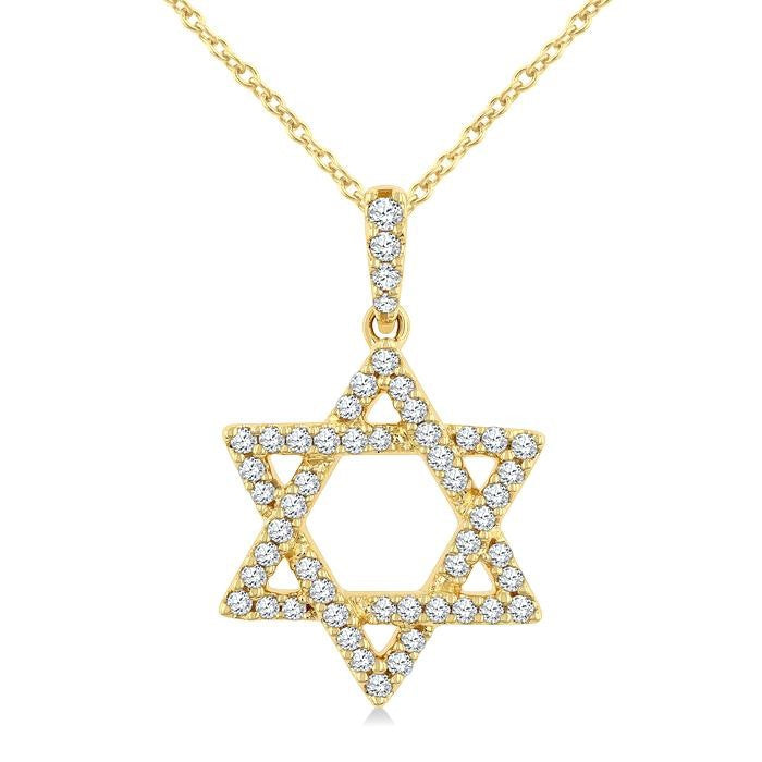 1/4 Ctw Star Of David Round Cut Diamond Fashion Pendant With Chain in 14K Yellow Gold