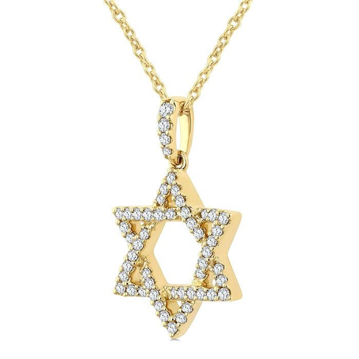 1/4 Ctw Star Of David Round Cut Diamond Fashion Pendant With Chain in 14K Yellow Gold