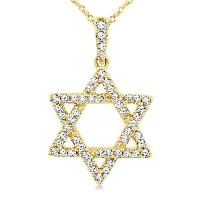 1/4 Ctw Star Of David Round Cut Diamond Fashion Pendant With Chain in 14K Yellow Gold