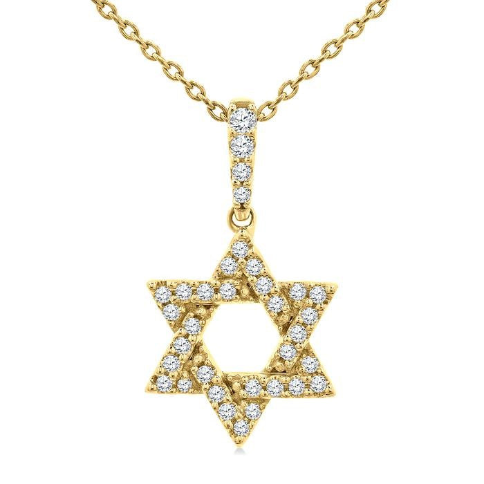 1/6 Ctw Star of David Round Cut Diamond Fashion Pendant With Chain in 10K Yellow Gold