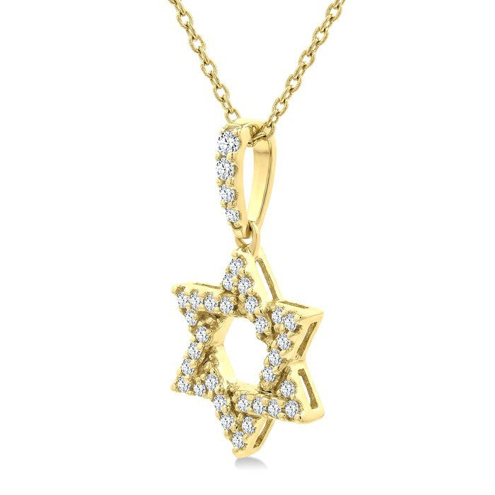 1/6 Ctw Star of David Round Cut Diamond Fashion Pendant With Chain in 10K Yellow Gold