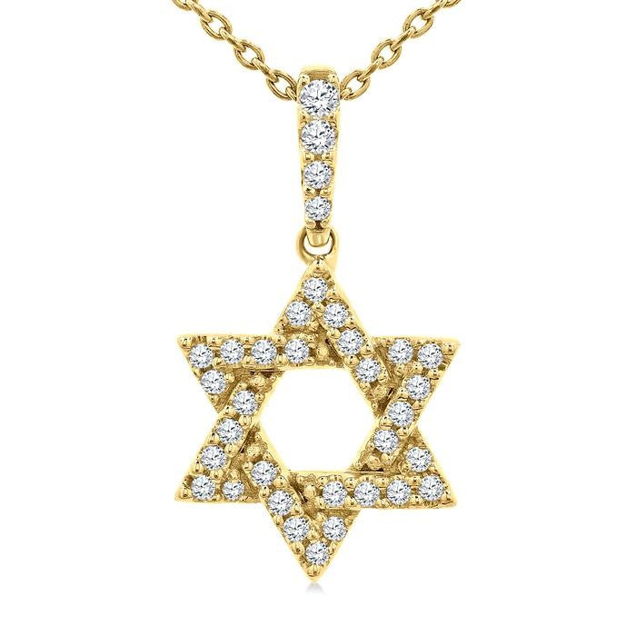 1/6 Ctw Star of David Round Cut Diamond Fashion Pendant With Chain in 10K Yellow Gold