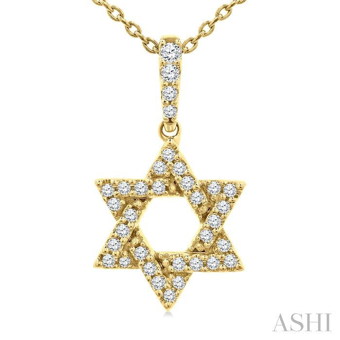 1/6 Ctw Star of David Round Cut Diamond Fashion Pendant With Chain in 10K Yellow Gold