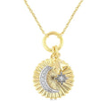 1/20 Ctw Fluted Medallion Crescent Moon & Star Charm Round Cut Diamond Pirouette Fashion Pendant With Chain in 10K Yellow and White Gold