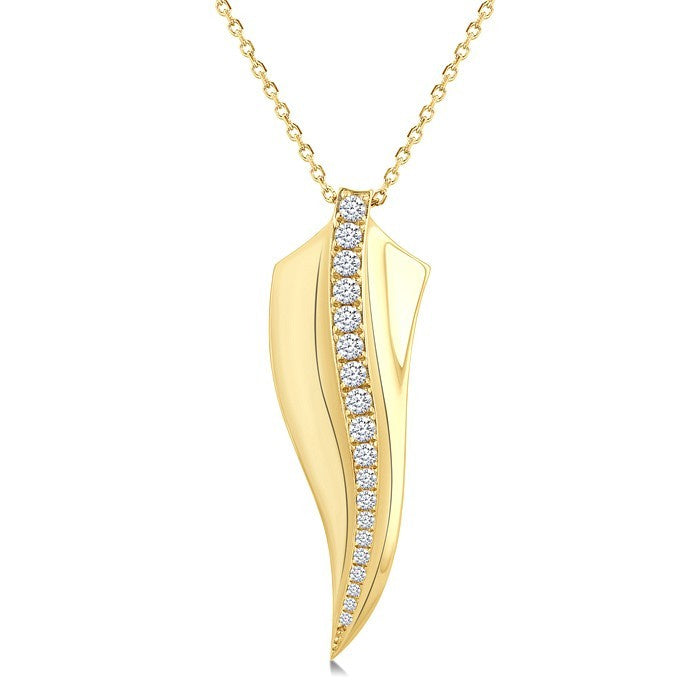1/3 Ctw Flame Curve Round Cut Diamond Fashion Pendant in 14K Yellow Gold