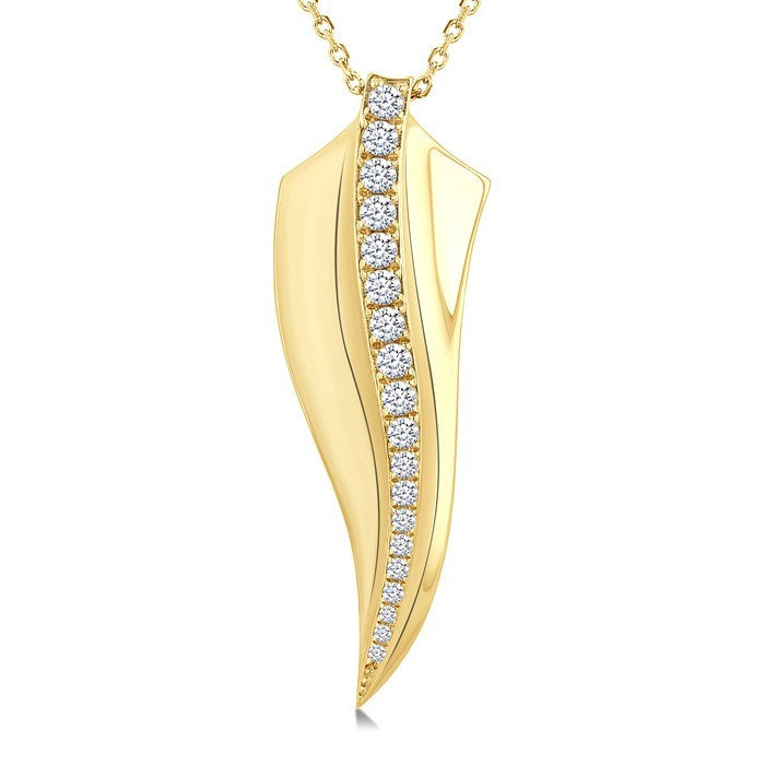 1/3 Ctw Flame Curve Round Cut Diamond Fashion Pendant in 14K Yellow Gold