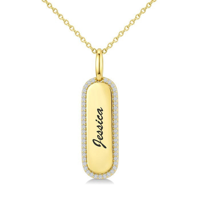 1/4 Ctw Round Cut Diamond 'Jessica' Engraved Tag Name Pendant With Chain in 10K Yellow Gold