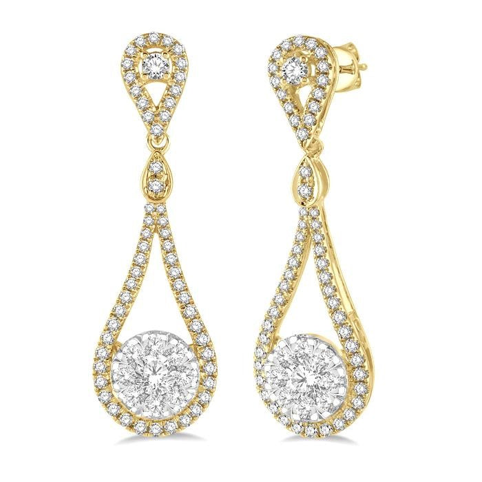 1 Ctw Loop Dangler Round Cut Diamond Shine Bright Hanging Earrings in 14K Yellow and White Gold