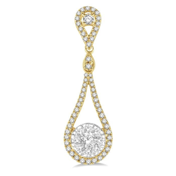 1 Ctw Loop Dangler Round Cut Diamond Shine Bright Hanging Earrings in 14K Yellow and White Gold