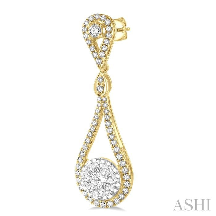 1 Ctw Loop Dangler Round Cut Diamond Shine Bright Hanging Earrings in 14K Yellow and White Gold