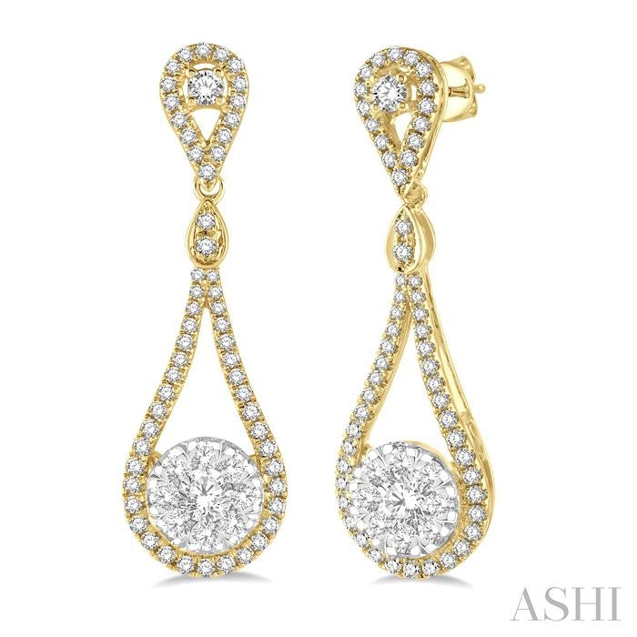 1 Ctw Loop Dangler Round Cut Diamond Shine Bright Hanging Earrings in 14K Yellow and White Gold