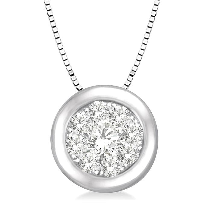 1/3 Ctw Round Cut Diamond Shine Bright Pendant With Box Chain in 14K White Gold