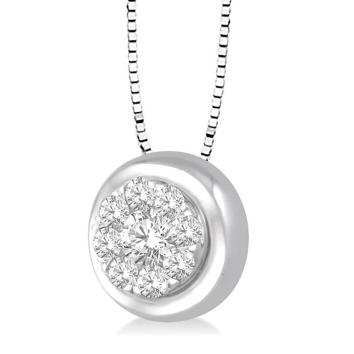 1/3 Ctw Round Cut Diamond Shine Bright Pendant With Box Chain in 14K White Gold