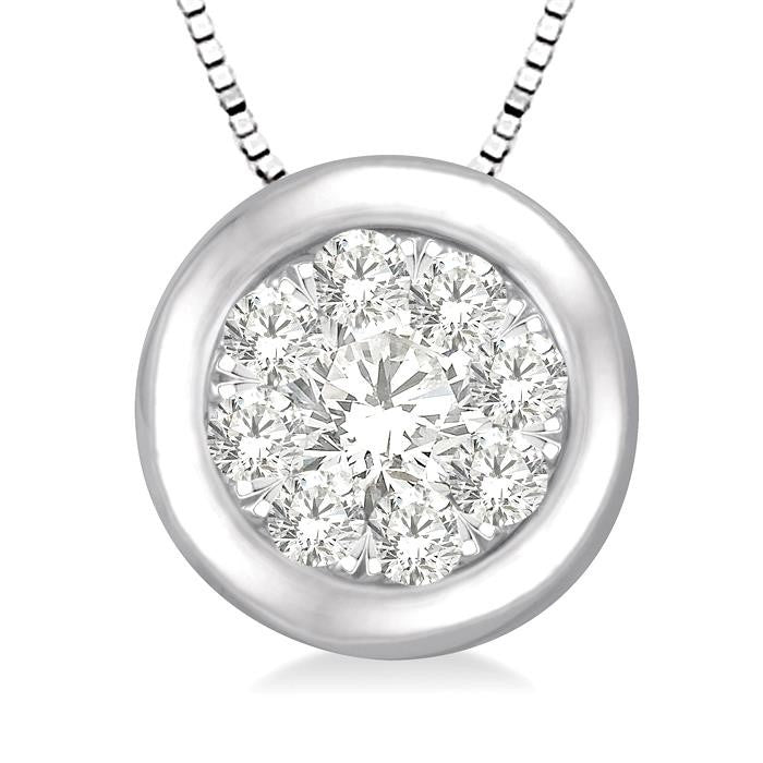 1/3 Ctw Round Cut Diamond Shine Bright Pendant With Box Chain in 14K White Gold