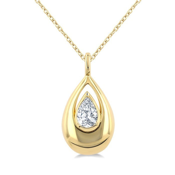 1/4 Ctw Teardrop Pear Cut Diamond Fashion Pendant With Chain in 14K Yellow Gold