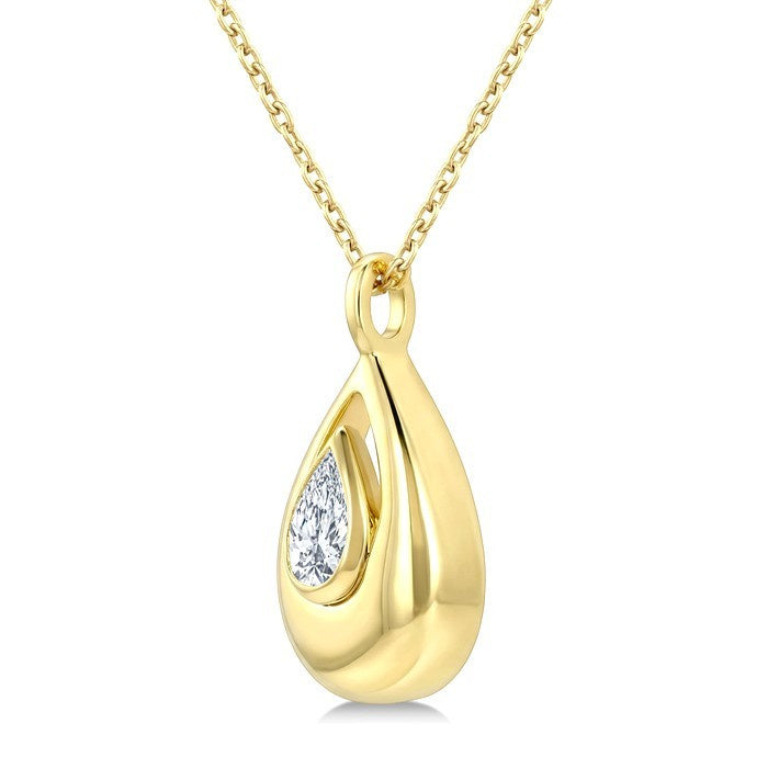 1/4 Ctw Teardrop Pear Cut Diamond Fashion Pendant With Chain in 14K Yellow Gold