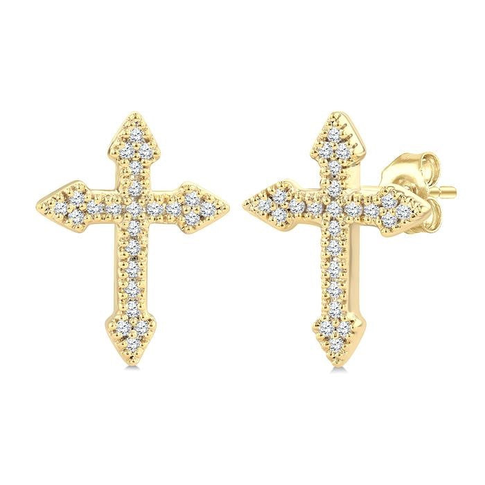1/6 Ctw Round Cut Diamond Cross Petite Fashion Earrings in 10K Yellow Gold