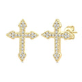 1/6 Ctw Round Cut Diamond Cross Petite Fashion Earrings in 10K Yellow Gold