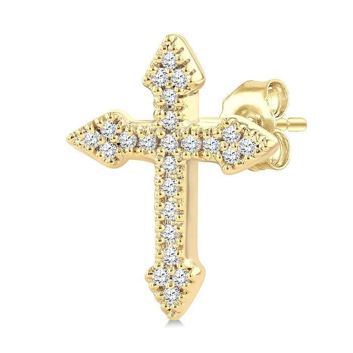 1/6 Ctw Round Cut Diamond Cross Petite Fashion Earrings in 10K Yellow Gold