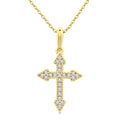 1/8 Ctw Round Cut Diamond Cross Petite Pendant With Chain in 10K Yellow Gold