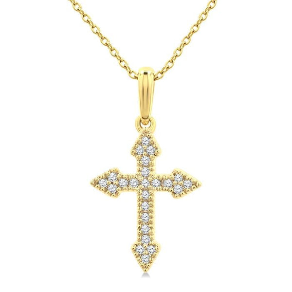 1/8 Ctw Round Cut Diamond Cross Petite Pendant With Chain in 10K Yellow Gold