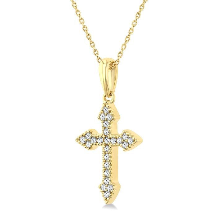 1/8 Ctw Round Cut Diamond Cross Petite Pendant With Chain in 10K Yellow Gold