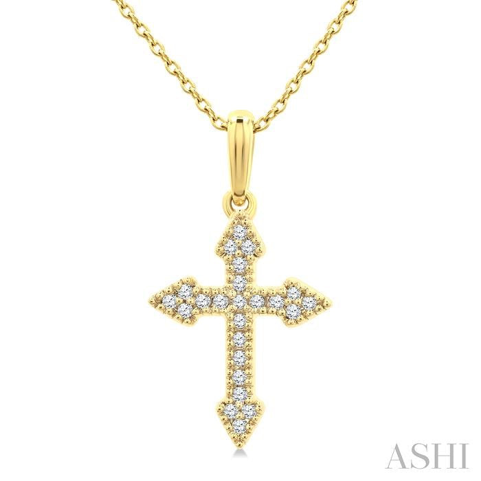 1/8 Ctw Round Cut Diamond Cross Petite Pendant With Chain in 10K Yellow Gold