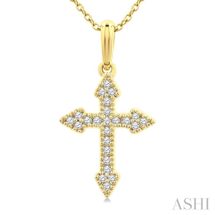1/8 Ctw Round Cut Diamond Cross Petite Pendant With Chain in 10K Yellow Gold