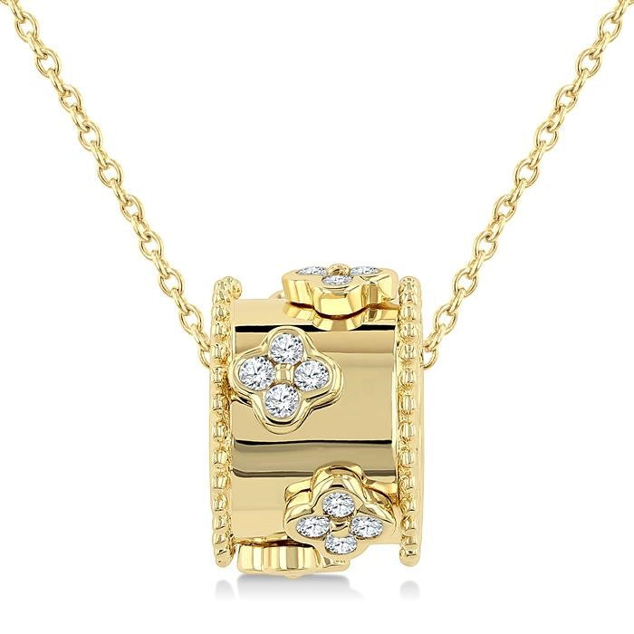 1/6 Ctw Clover Motif Round Cut Diamond Bead Bijoux Rondelle Fashion Pendant With Chain in 14K Yellow Gold