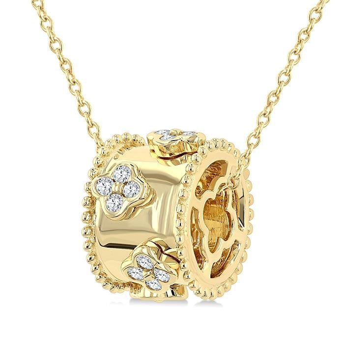 1/6 Ctw Clover Motif Round Cut Diamond Bead Bijoux Rondelle Fashion Pendant With Chain in 14K Yellow Gold