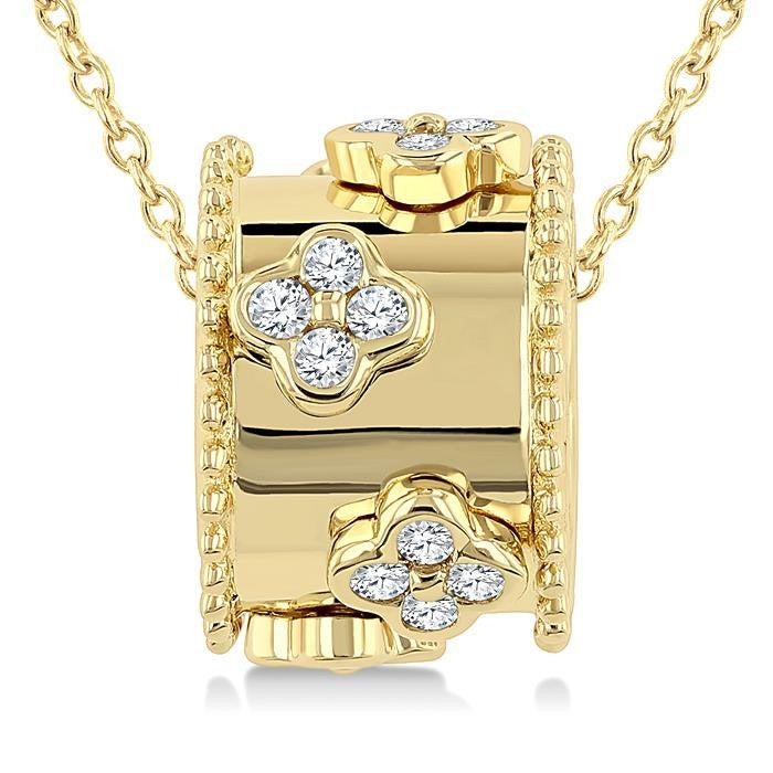 1/6 Ctw Clover Motif Round Cut Diamond Bead Bijoux Rondelle Fashion Pendant With Chain in 14K Yellow Gold