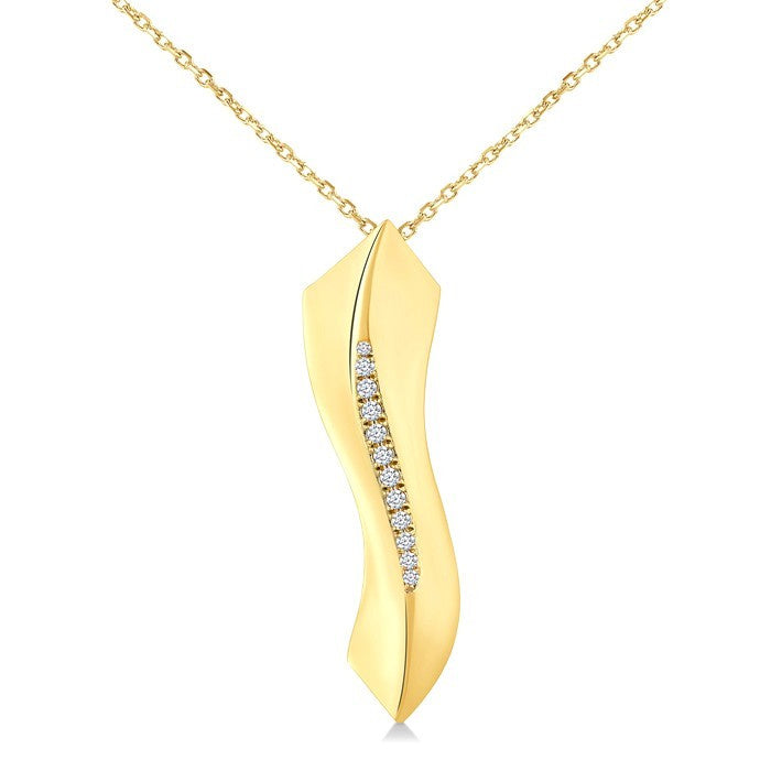 1/10 Ctw Wave Round Cut Diamond Fashion Pendant in 14K Yellow Gold