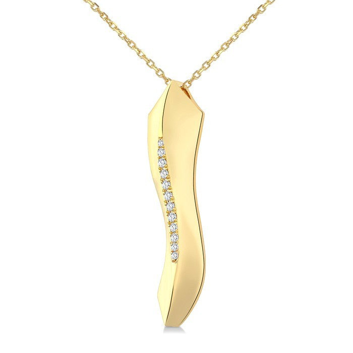 1/10 Ctw Wave Round Cut Diamond Fashion Pendant in 14K Yellow Gold