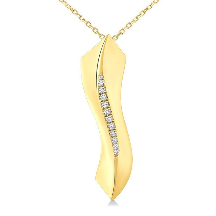 1/10 Ctw Wave Round Cut Diamond Fashion Pendant in 14K Yellow Gold