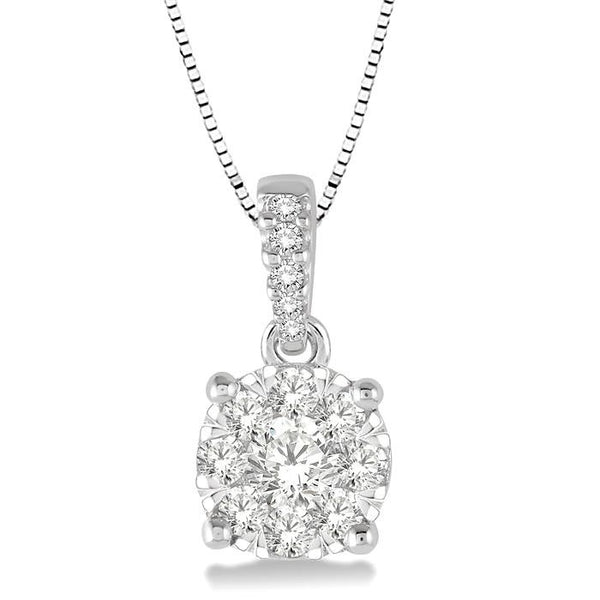 3/4 Ctw Round Shape Diamond Shine Bright Pendant in 14K White Gold with Chain