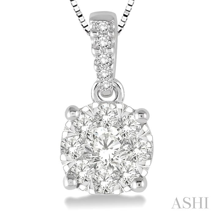 3/4 Ctw Round Shape Diamond Shine Bright Pendant in 14K White Gold with Chain