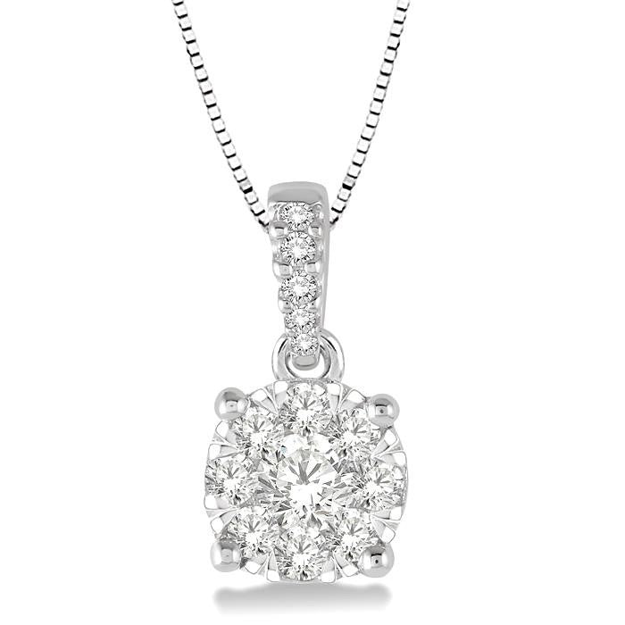 3/8 Ctw Round Shape Diamond Shine Bright Pendant in 14K White Gold with Chain
