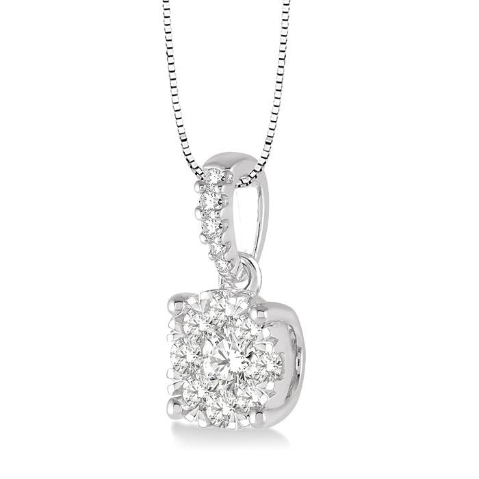 3/8 Ctw Round Shape Diamond Shine Bright Pendant in 14K White Gold with Chain