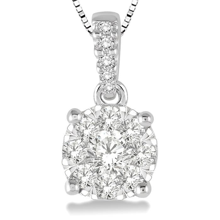 3/8 Ctw Round Shape Diamond Shine Bright Pendant in 14K White Gold with Chain