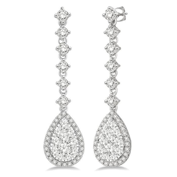 1 Ctw Pear Shape Dangler Round Cut Diamond Shine Bright Earrings in 14K White Gold