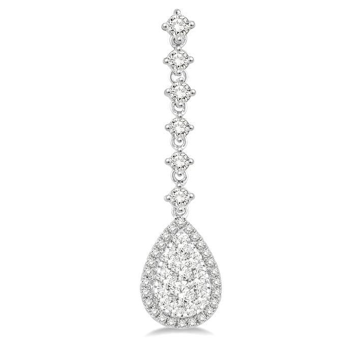 1 Ctw Pear Shape Dangler Round Cut Diamond Shine Bright Earrings in 14K White Gold