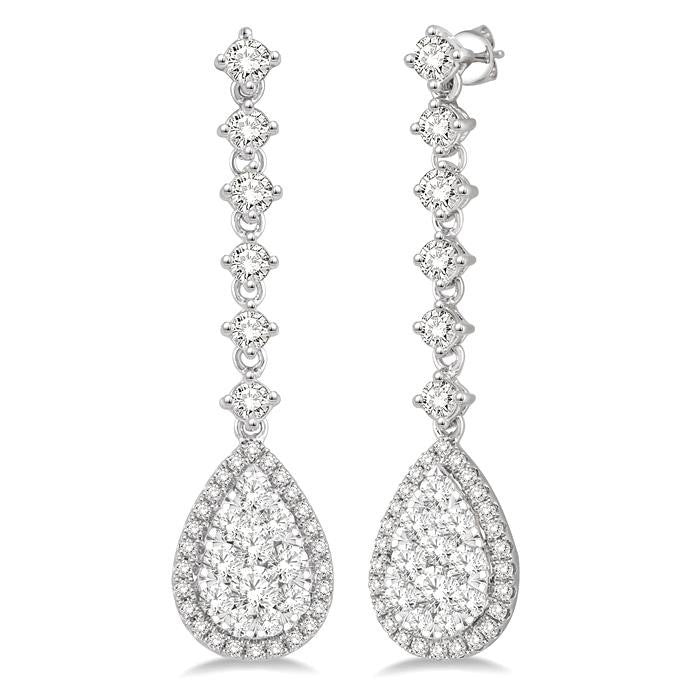 1 Ctw Pear Shape Dangler Round Cut Diamond Shine Bright Earrings in 14K White Gold