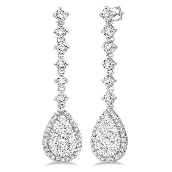 1 Ctw Pear Shape Dangler Round Cut Diamond Shine Bright Earrings in 14K White Gold