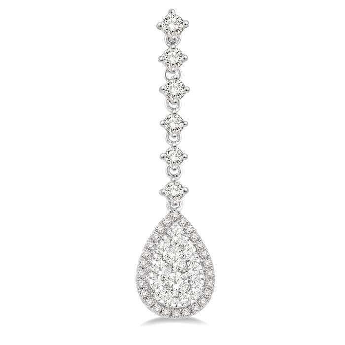 1 Ctw Pear Shape Dangler Round Cut Diamond Shine Bright Earrings in 14K White Gold