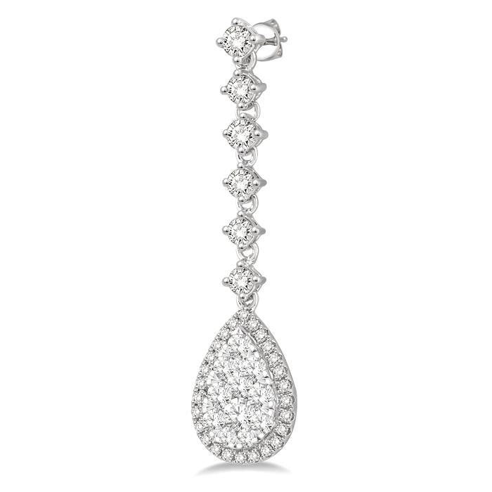 1 Ctw Pear Shape Dangler Round Cut Diamond Shine Bright Earrings in 14K White Gold