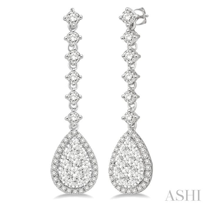 1 Ctw Pear Shape Dangler Round Cut Diamond Shine Bright Earrings in 14K White Gold