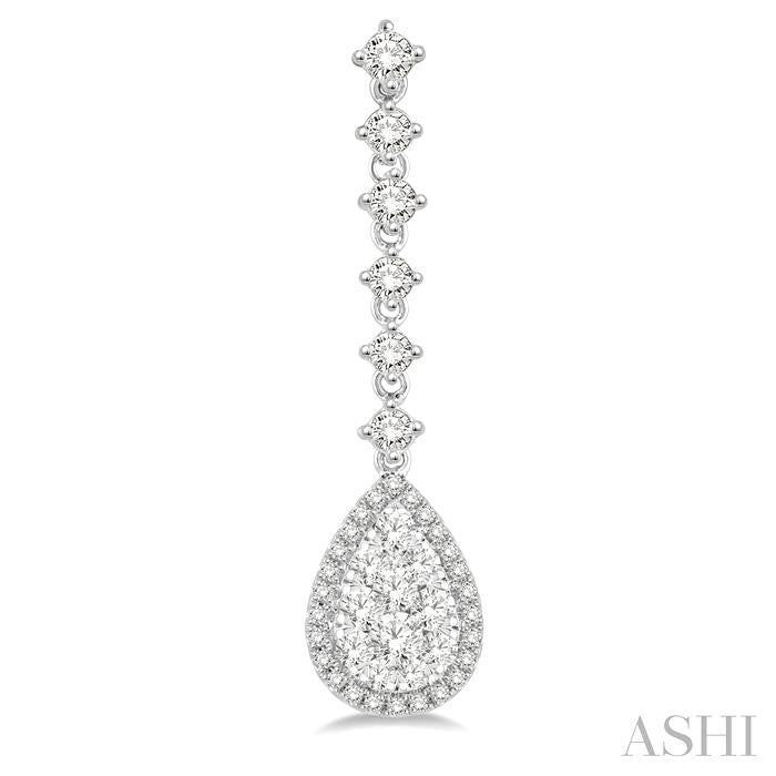 1 Ctw Pear Shape Dangler Round Cut Diamond Shine Bright Earrings in 14K White Gold