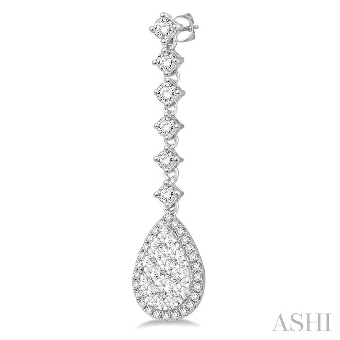 1 Ctw Pear Shape Dangler Round Cut Diamond Shine Bright Earrings in 14K White Gold