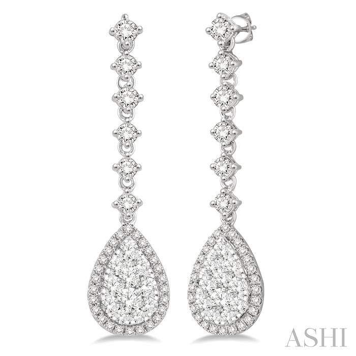 1 Ctw Pear Shape Dangler Round Cut Diamond Shine Bright Earrings in 14K White Gold