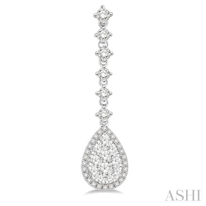 1 Ctw Pear Shape Dangler Round Cut Diamond Shine Bright Earrings in 14K White Gold